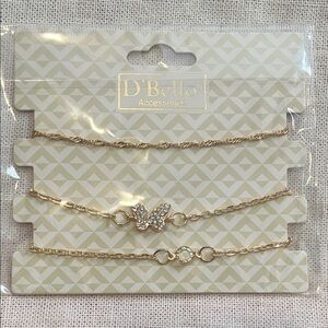 Gold Butterfly Charm Bracelet Trio